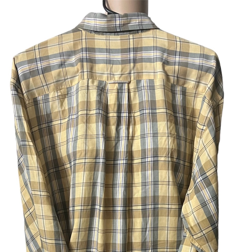 Nautica Mens Size Large Yellow Blue Plaid Long Sleeve Button Down Shirt (L)
